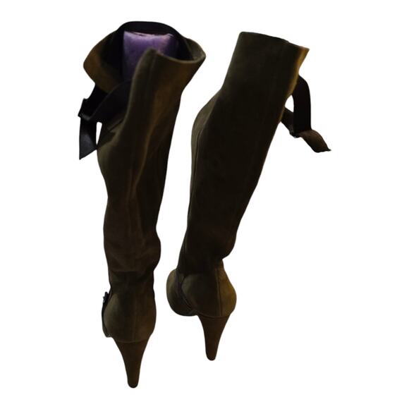 Colin Stuart Moss Green Tall Suede Wide Calf Boots Size 8.5 - Picture 5 of 16